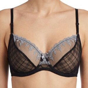 Felina Women's Black Gray Embroidered Lace Underwire Bra Size 38D